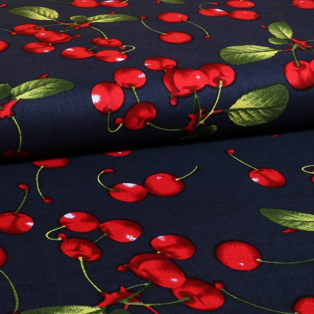 Tissu Coton LittleBird Cerises Marine