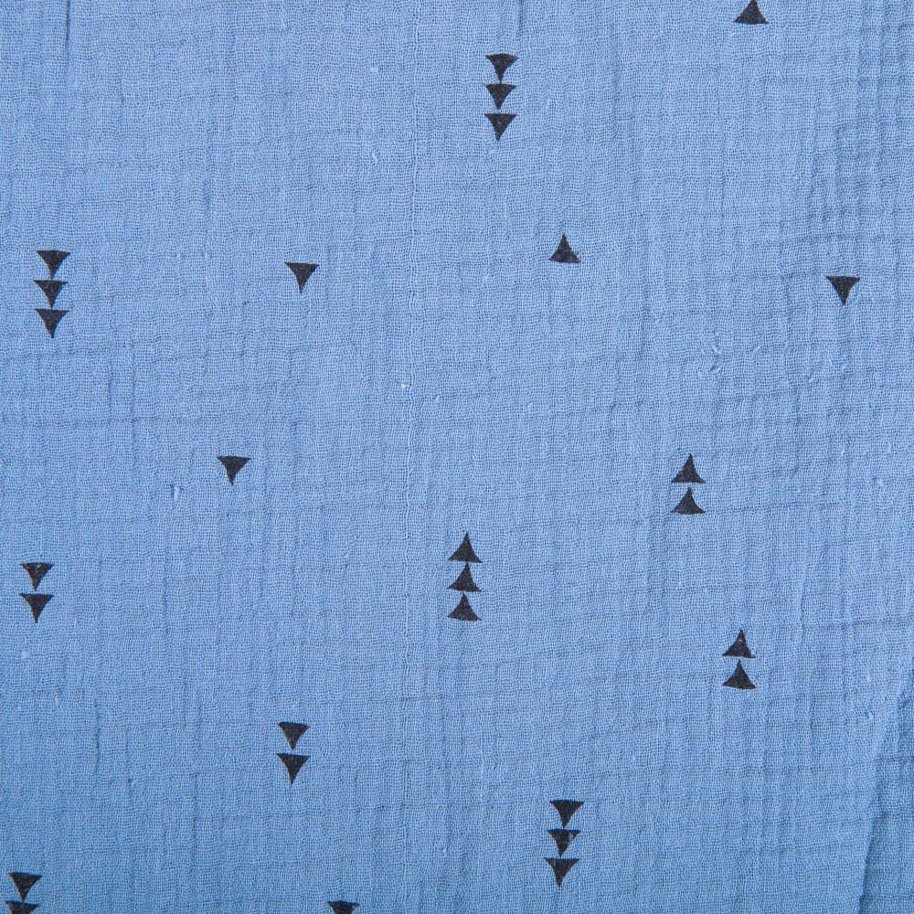 Tissu Double gaze de coton Triangles Bleu gris