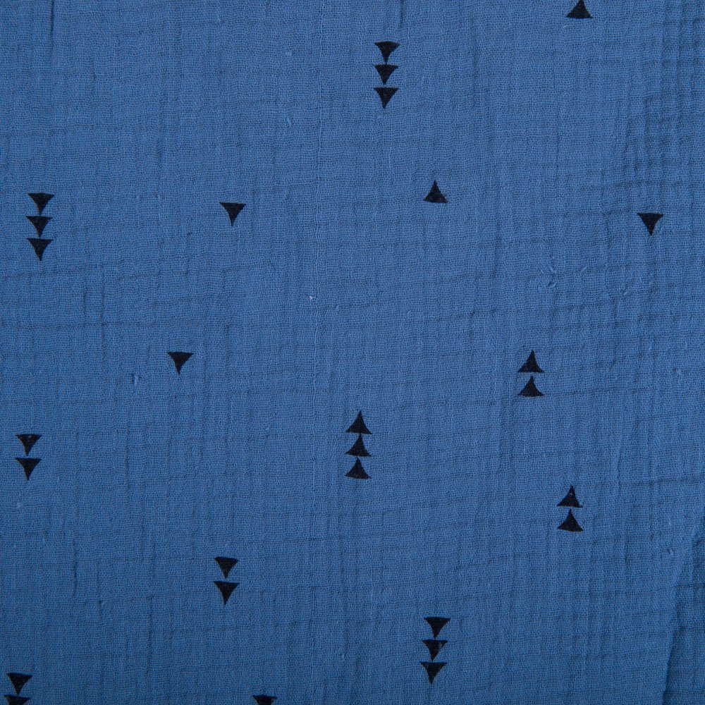 Tissu Double gaze de coton Triangles Bleu ancien