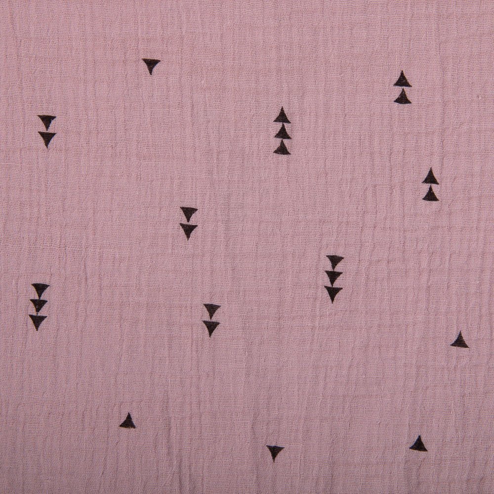 Tissu Double gaze de coton Triangles Vieux rose clair