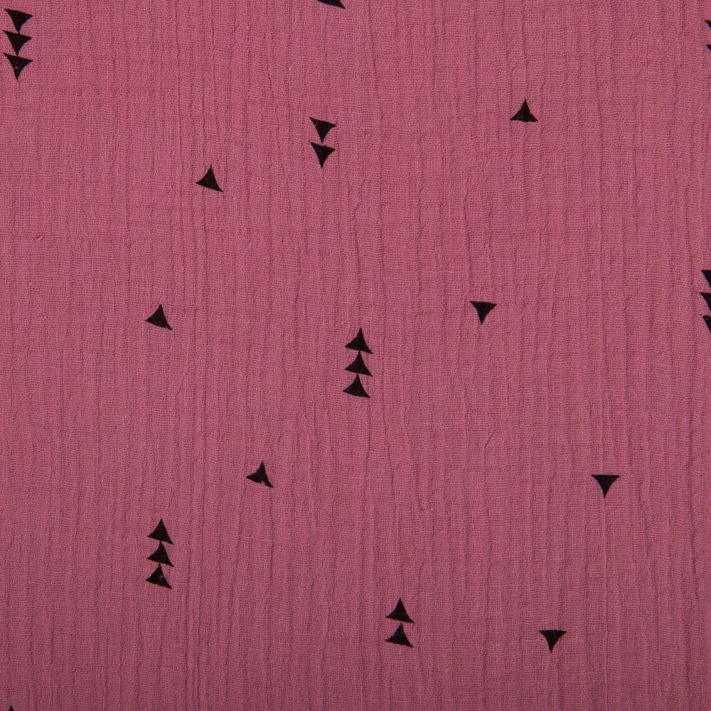 Tissu Double gaze de coton Triangles Vieux rose