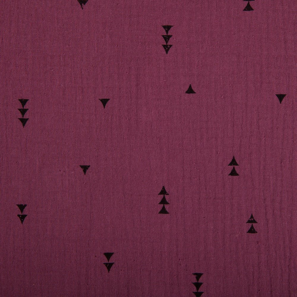 Tissu Double gaze de coton Triangles Bourgogne foncé