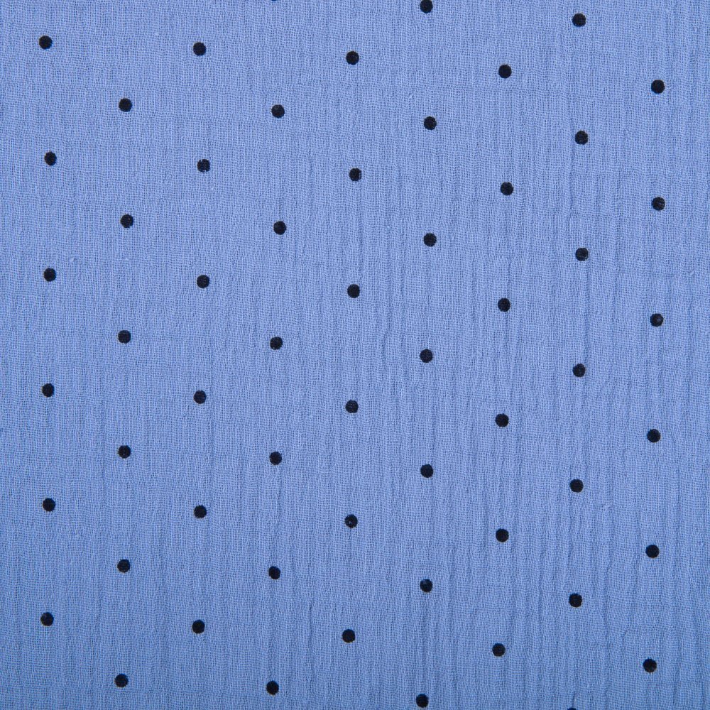 Tissu Double gaze de coton Pois Bleu gris