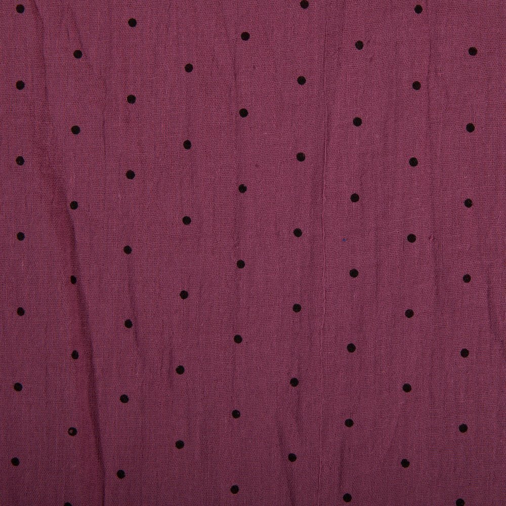 Tissu Double gaze de coton Pois Bourgogne foncé
