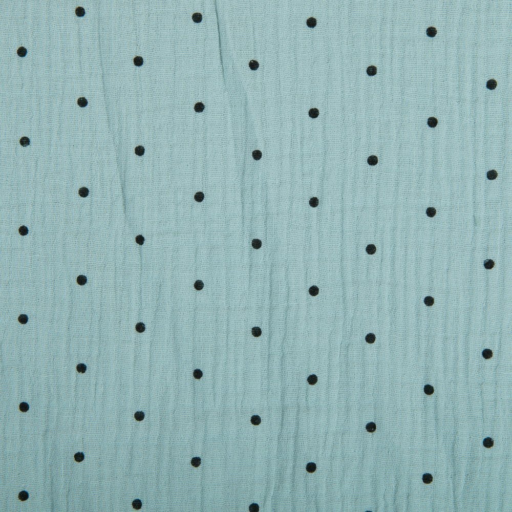 Tissu Double gaze de coton Pois Vert d'eau