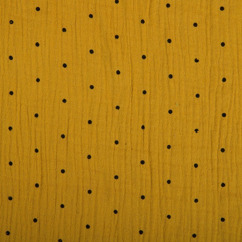 Tissu Double gaze de coton Pois Jaune ocre