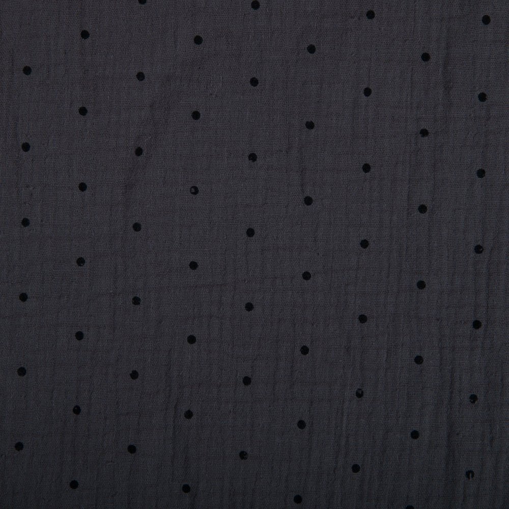 Tissu Double gaze de coton Pois Taupe