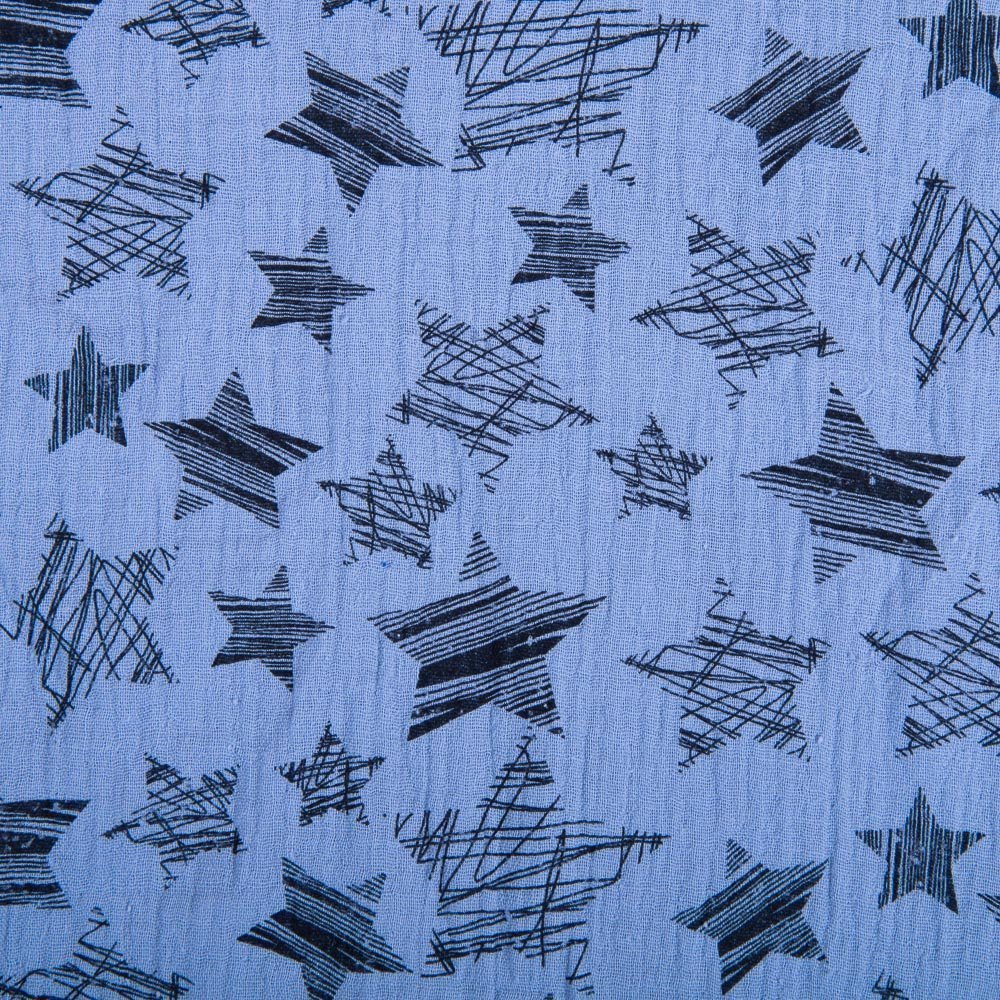 Tissu Double gaze de coton Etoiles Bleu gris
