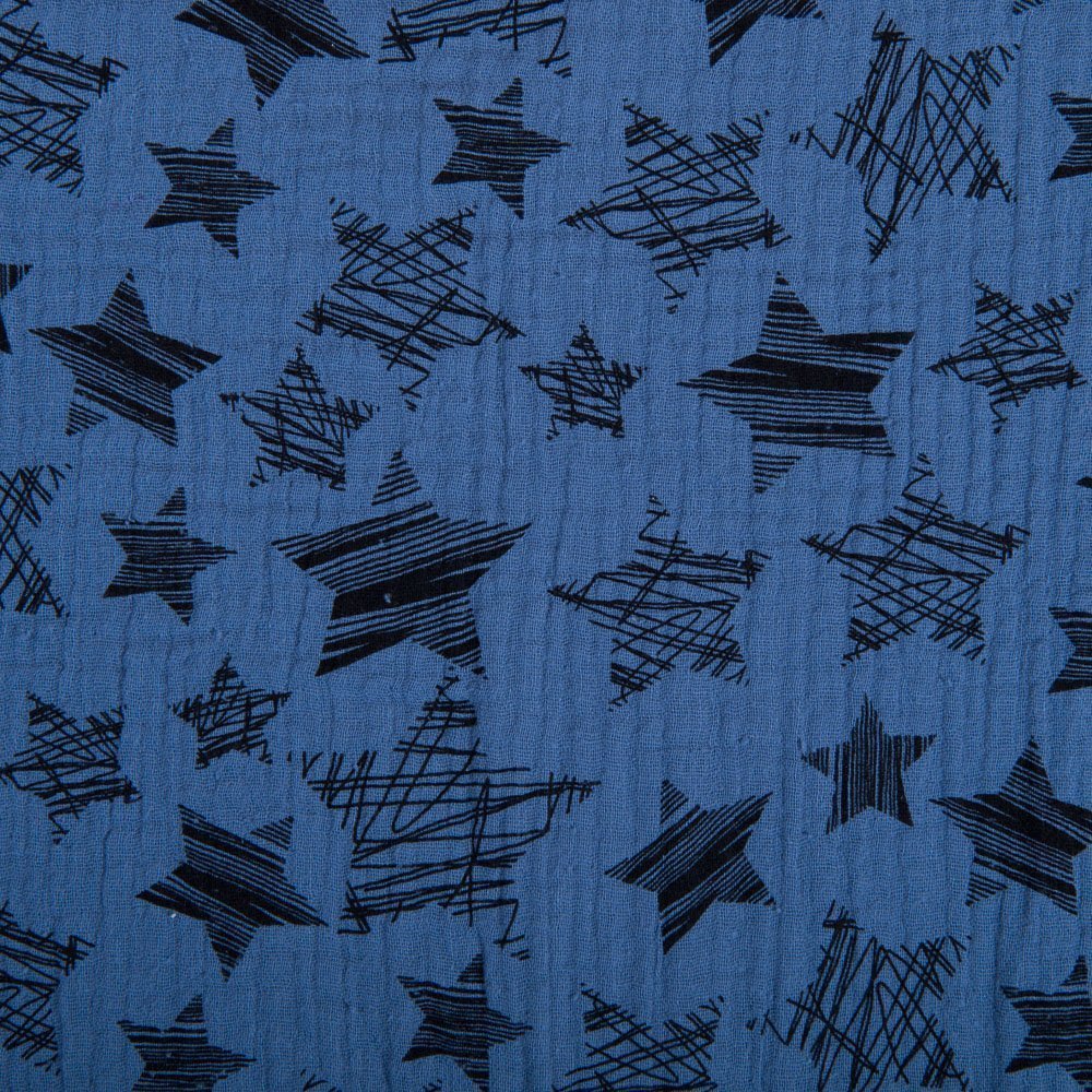 Tissu Double gaze de coton Etoiles Bleu ancien