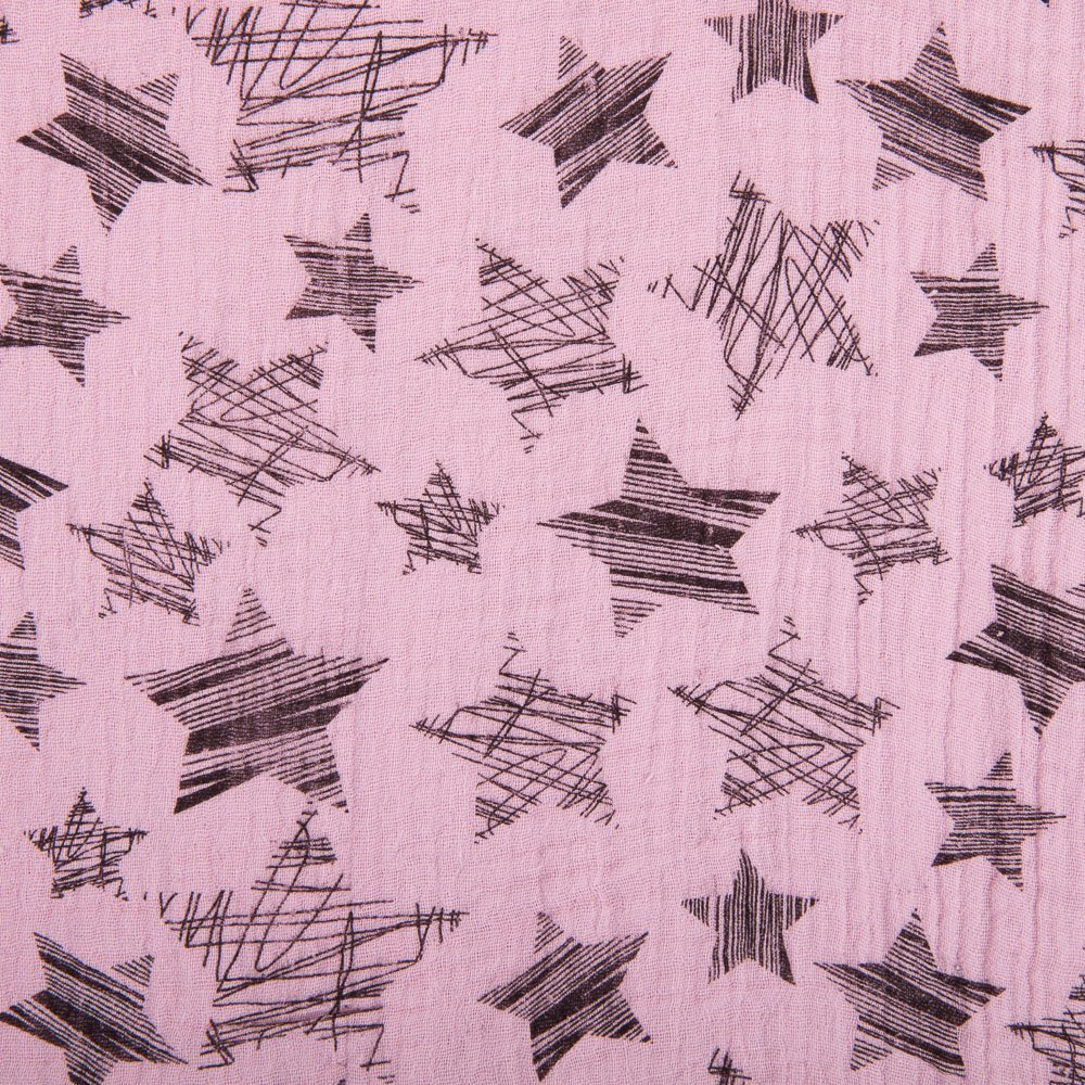 Tissu Double gaze de coton Etoiles Vieux rose clair