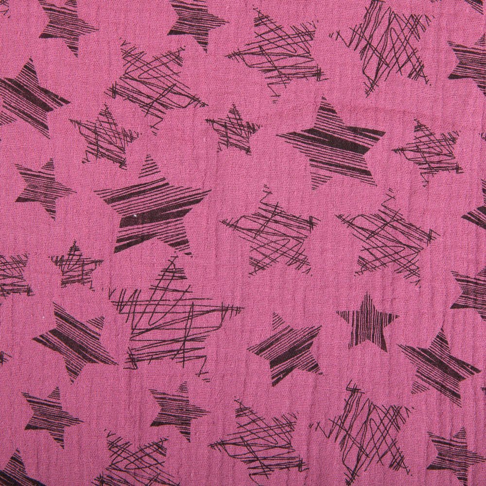 Tissu Double gaze de coton Etoiles Vieux rose