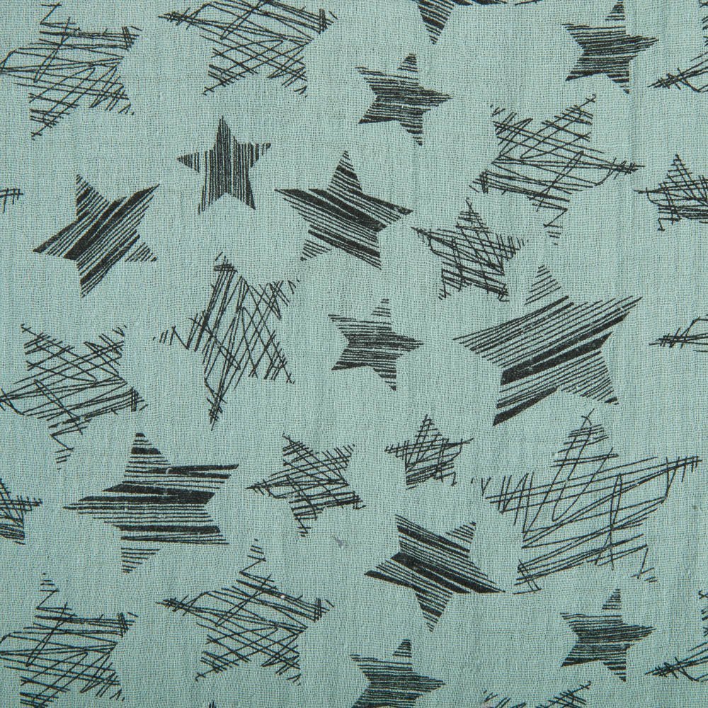 Tissu Double gaze de coton Etoiles Vert d'eau