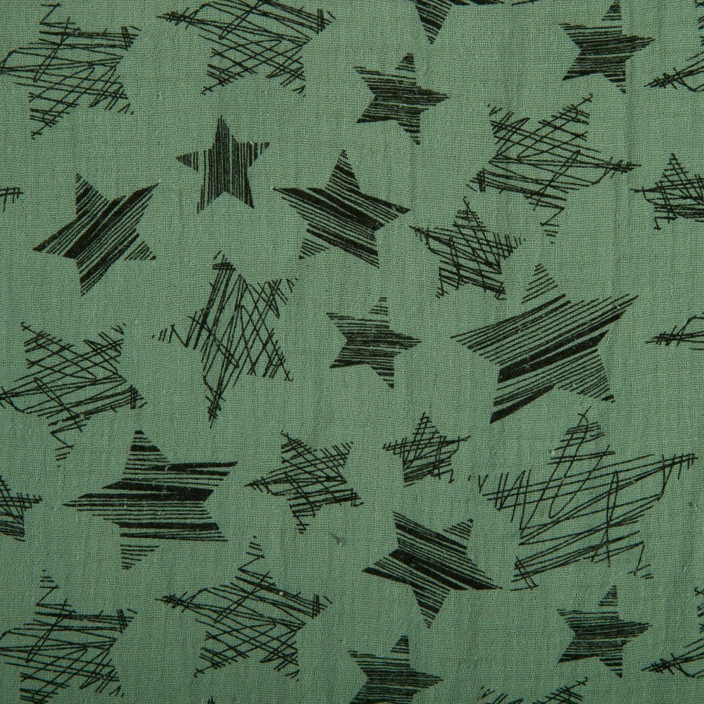 Tissu Double gaze de coton Etoiles Vert