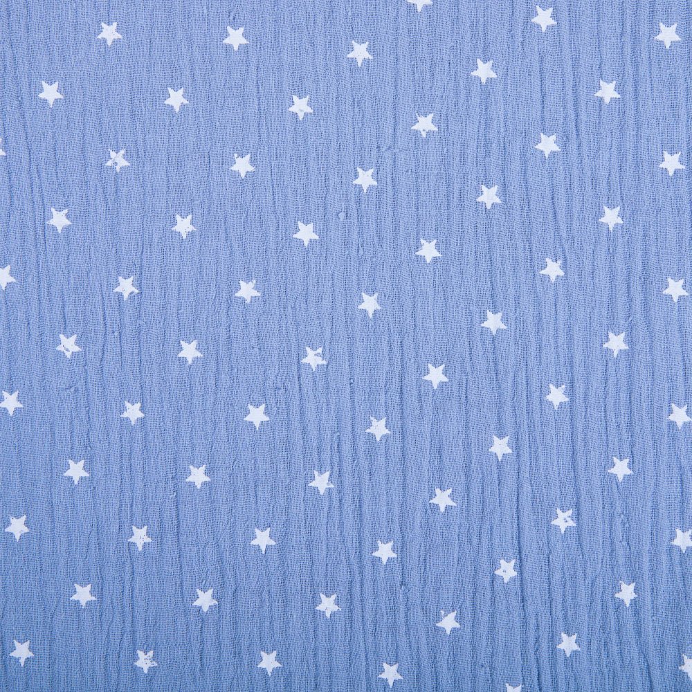Tissu Double gaze de coton Bleu gris Etoiles blanches