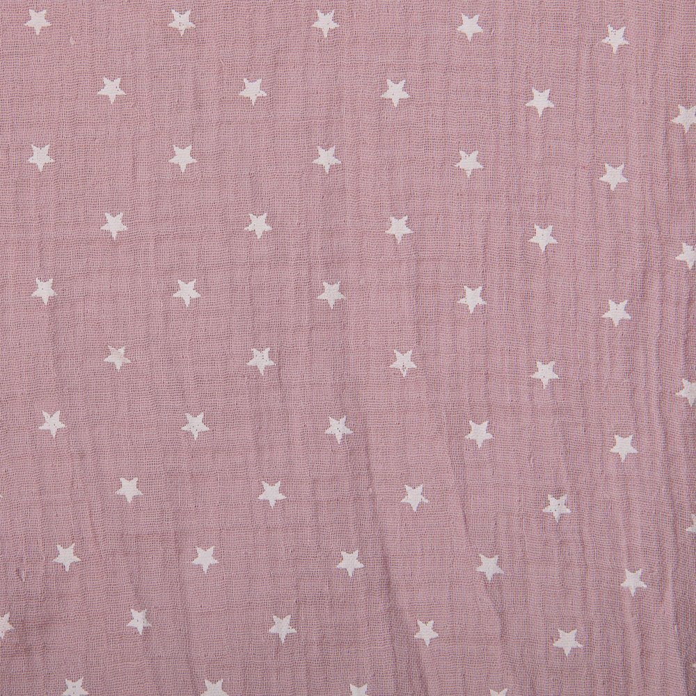 Tissu Double gaze de coton Vieux rose clair Etoiles blanches