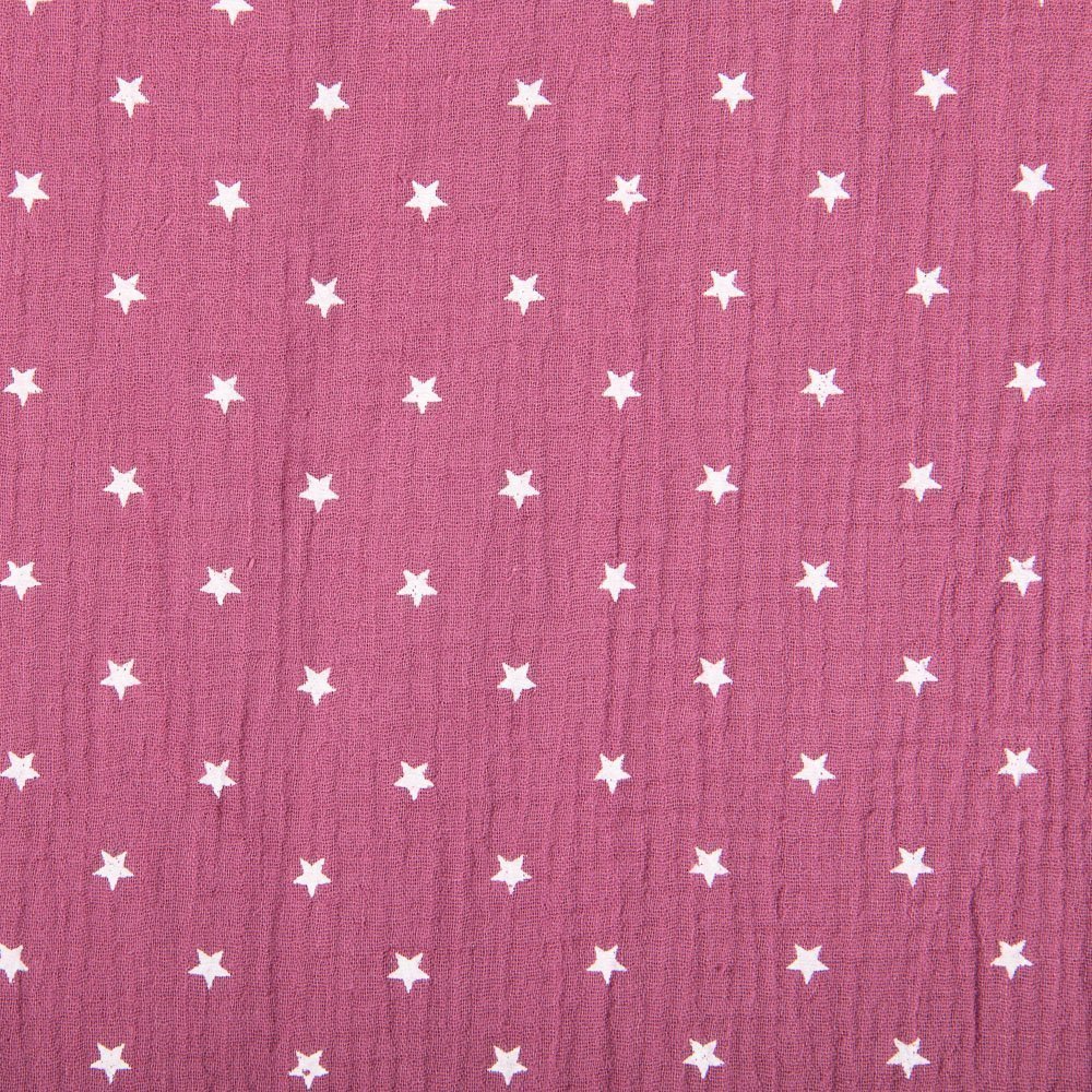Tissu Double gaze de coton Vieux rose Etoiles blanches