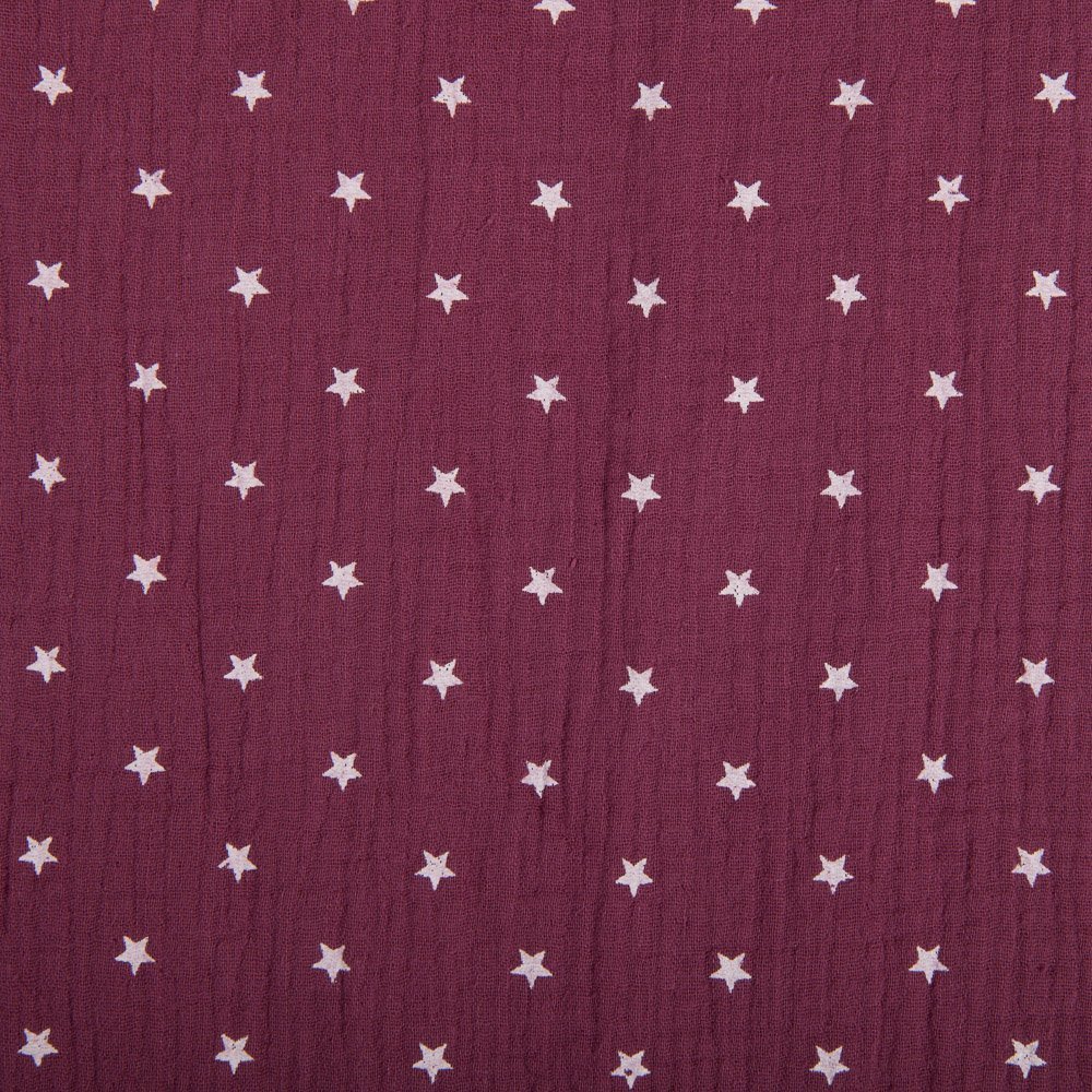 Tissu Double gaze de coton Bourgogne foncé Etoiles blanches