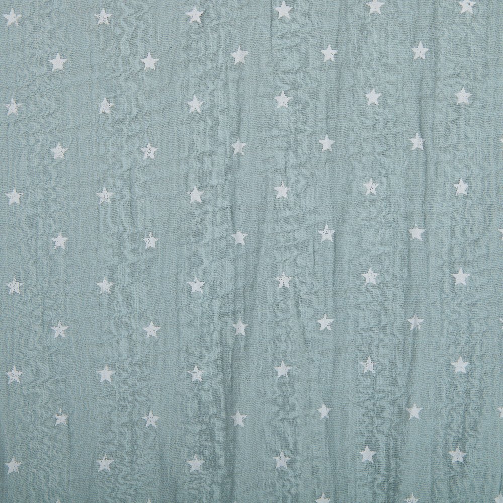Tissu Double gaze de coton Vert d'eau Etoiles blanches