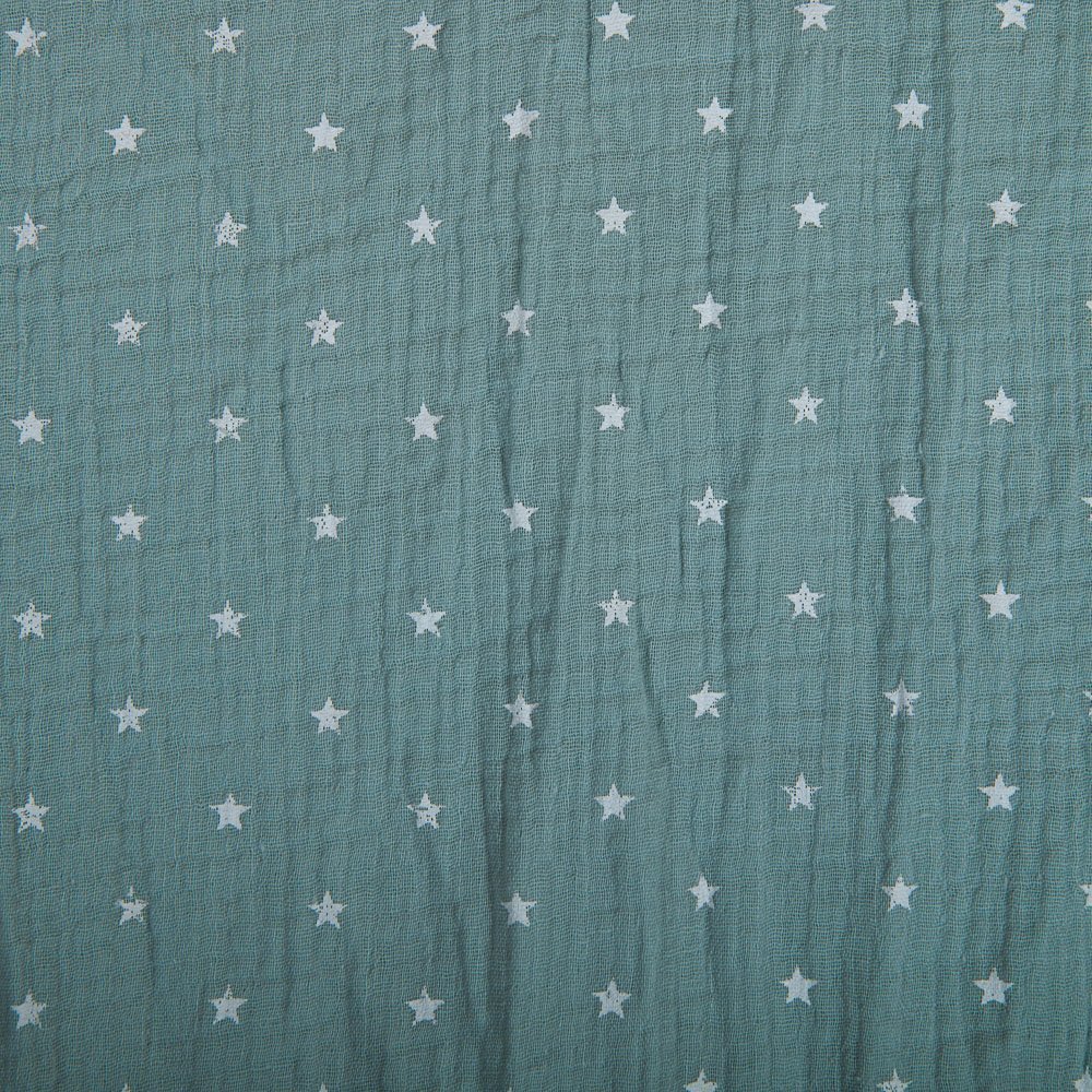 Tissu Double gaze de coton Vert Etoiles blanches