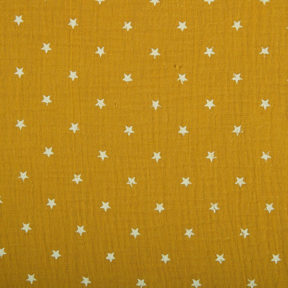 Tissu Double gaze de coton Jaune ocre Etoiles blanches