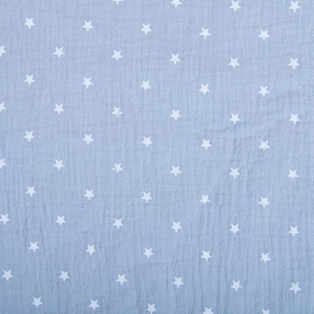 Tissu Double gaze de coton Gris clair Etoiles blanches