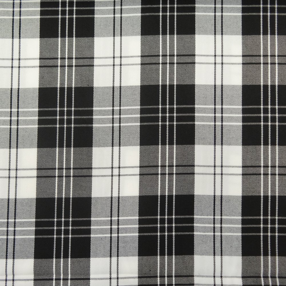 Tissu Tartan Ecossais Blanc Gros Carreaux Noirs