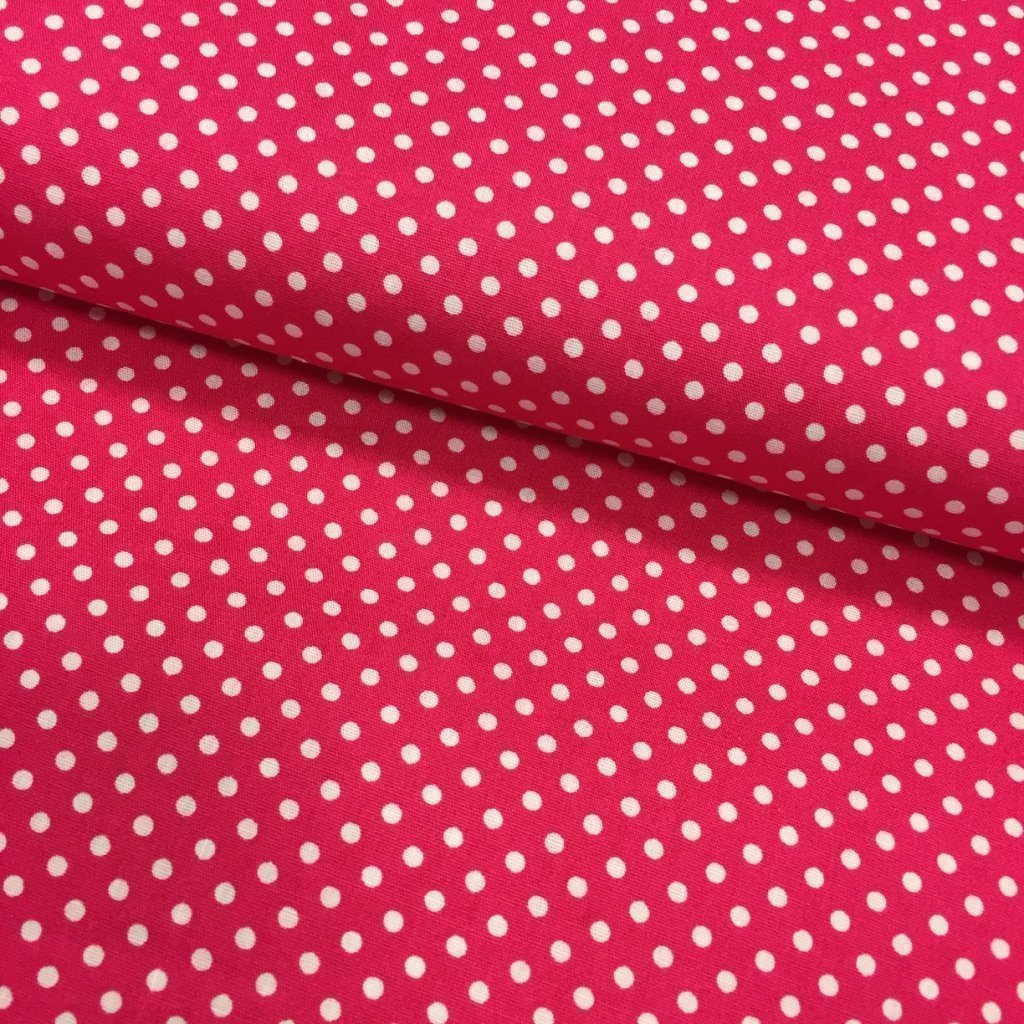 Tissu Coton imprimé Rose fuchsia Pois 3 mm Blancs