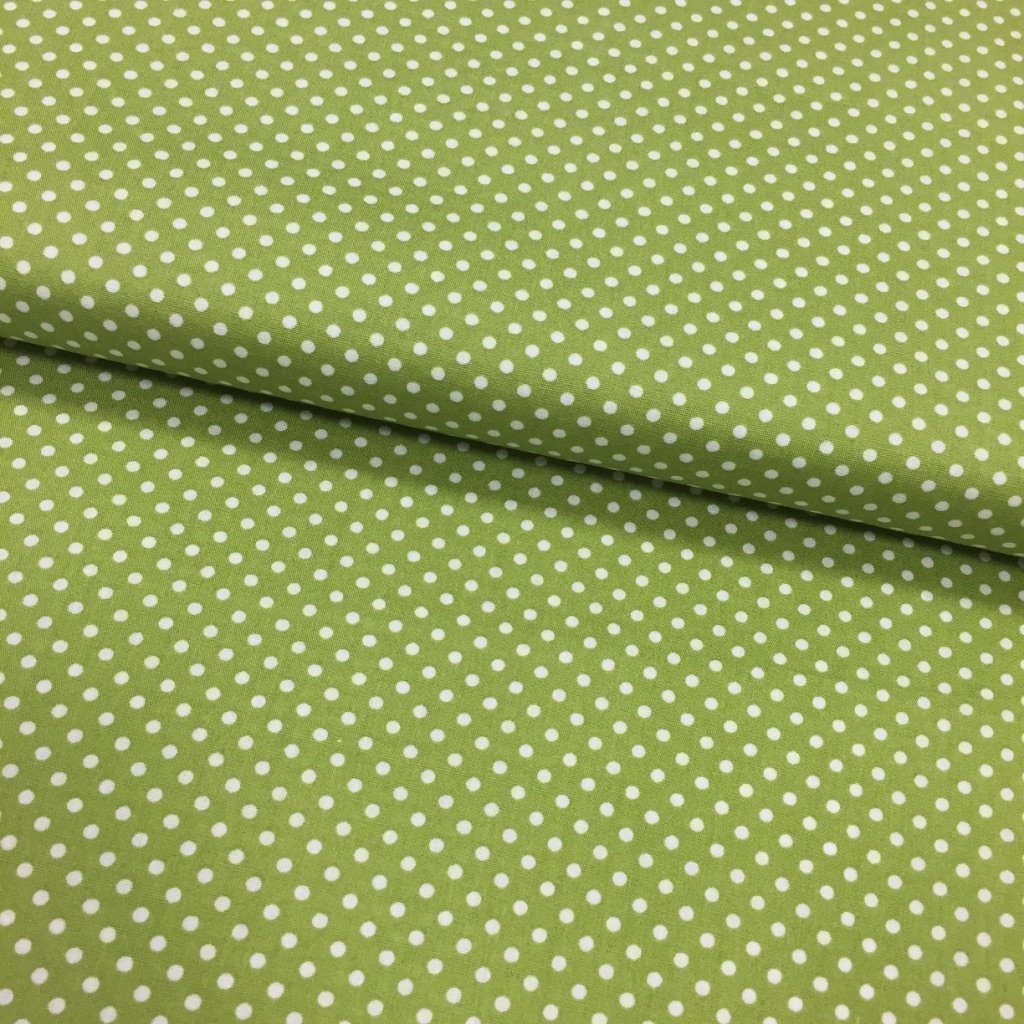 Tissu Coton imprimé Vert pomme Pois 3 mm Blancs
