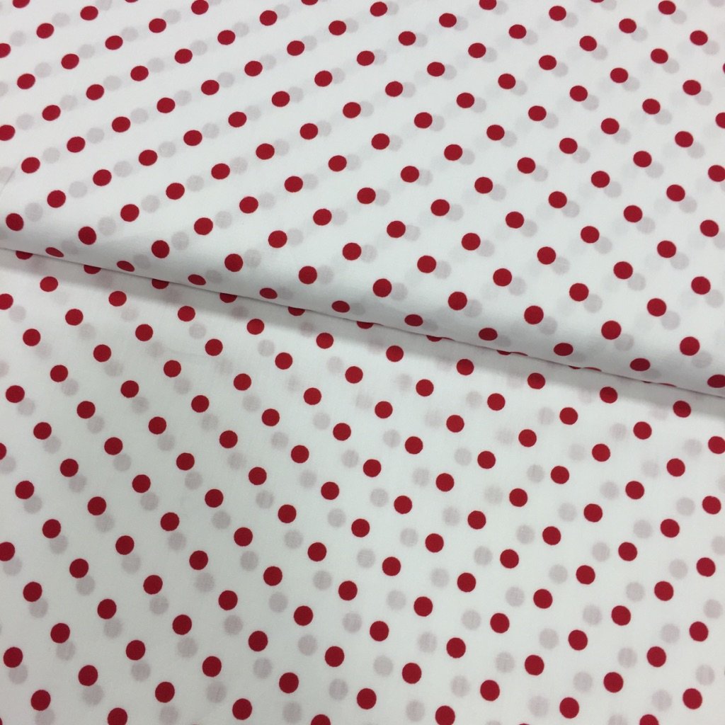 Tissu Coton imprimé Blanc Pois 6 mm Rouges