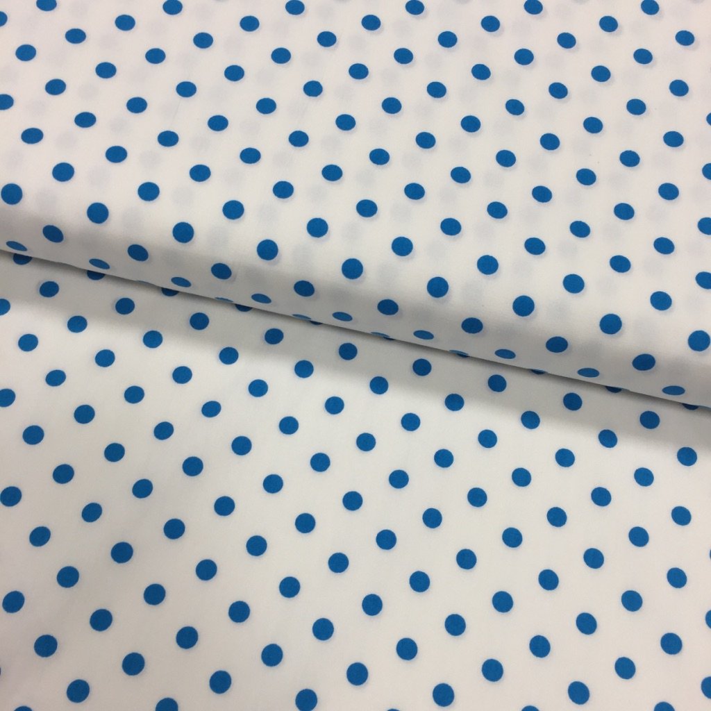 Tissu Coton imprimé Blanc Pois 6 mm Bleu clair