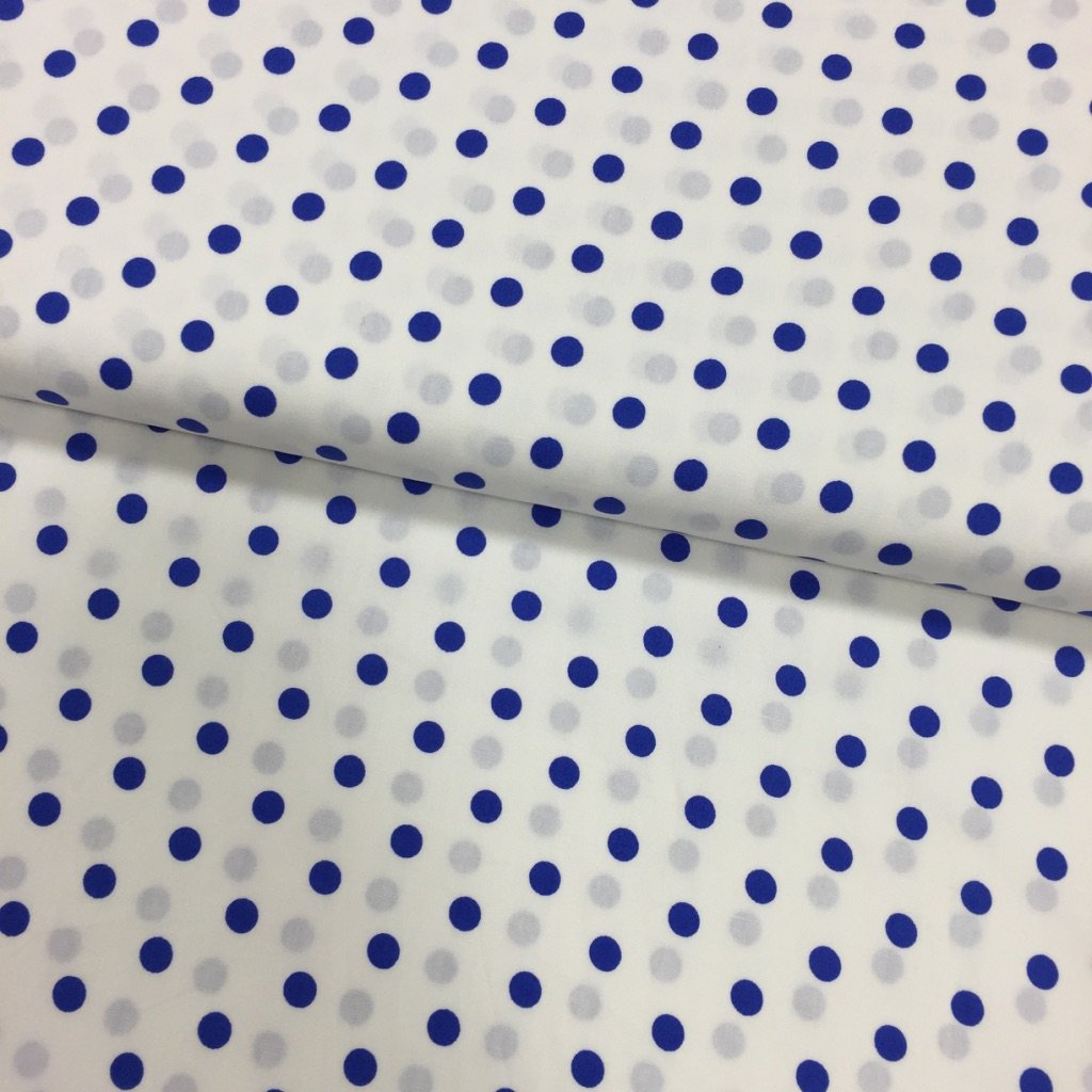 Tissu Coton imprimé Blanc Pois 6 mm Bleu marine