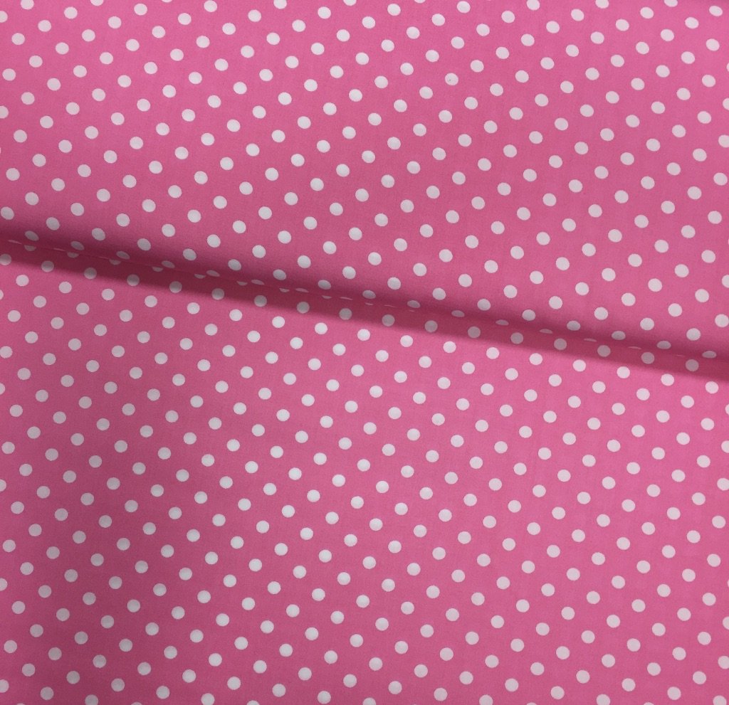Tissu Coton imprimé Rose bonbon Pois 8 mm Blancs