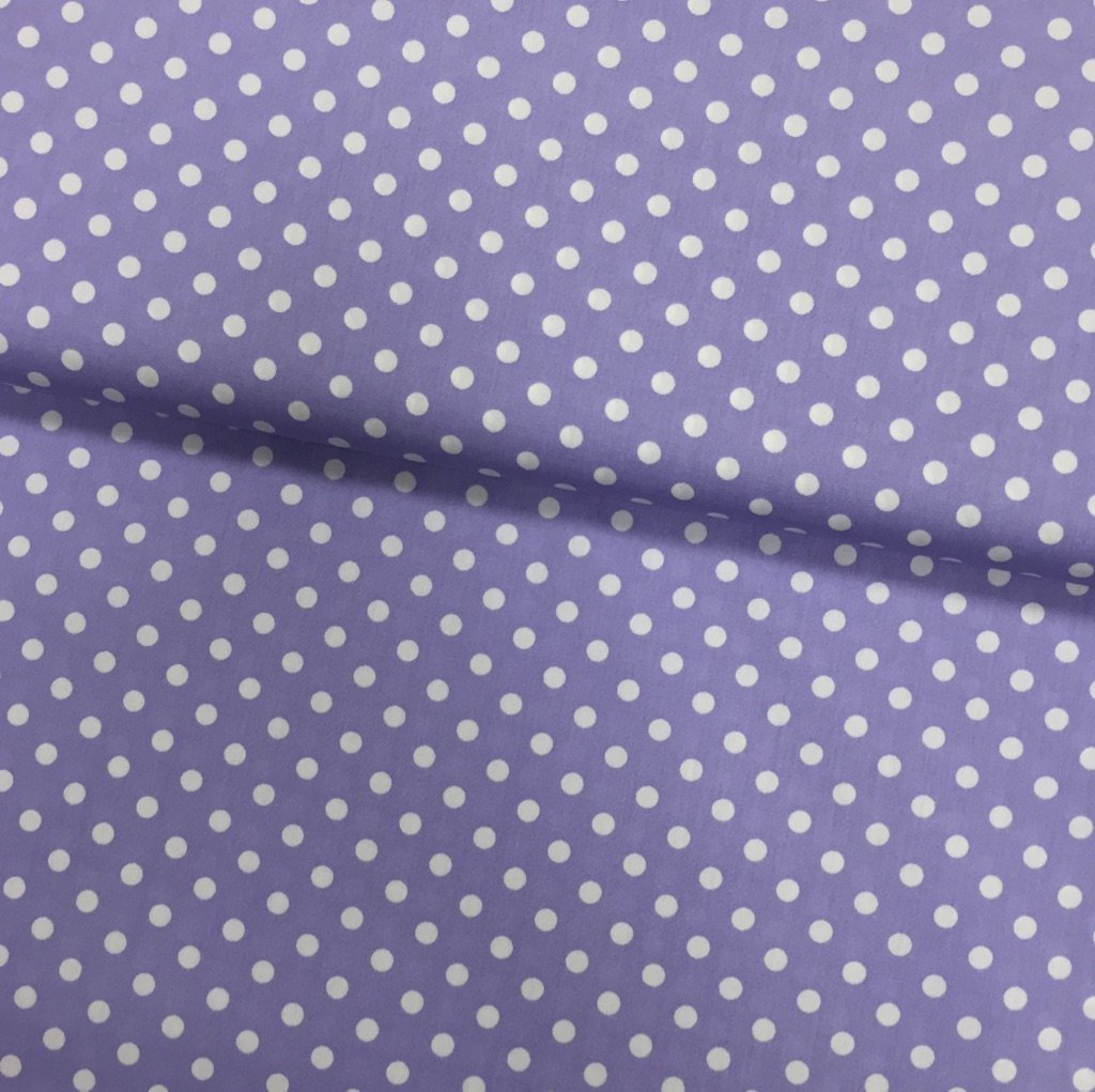 Tissu Coton imprimé Lilas Pois 8 mm Blancs