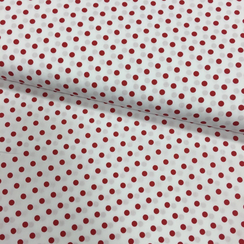 Tissu Coton imprimé Blanc Pois 8 mm Rouges