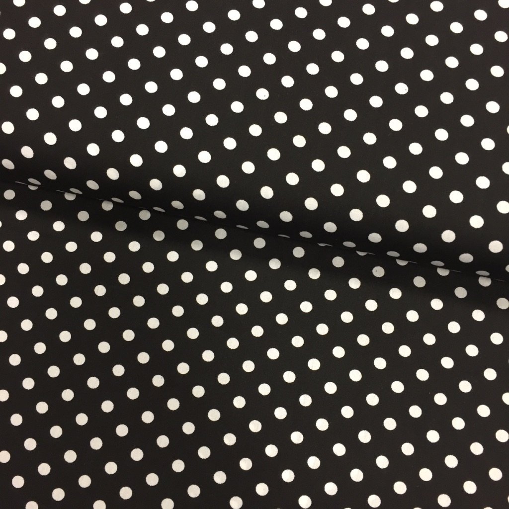 Tissu Coton imprimé Noir Pois 8 mm Blancs