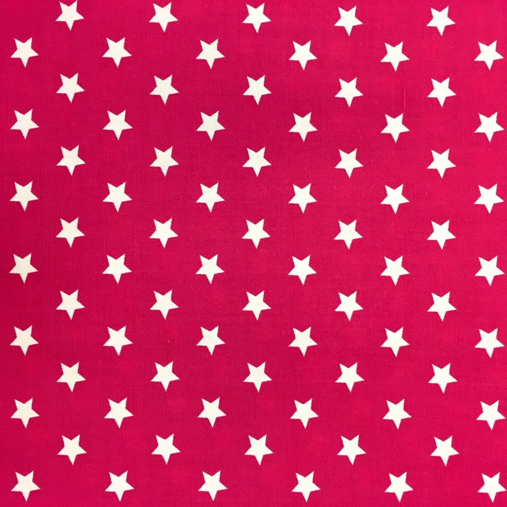 Tissu Coton imprimé Rose fuchsia Etoiles Blanches