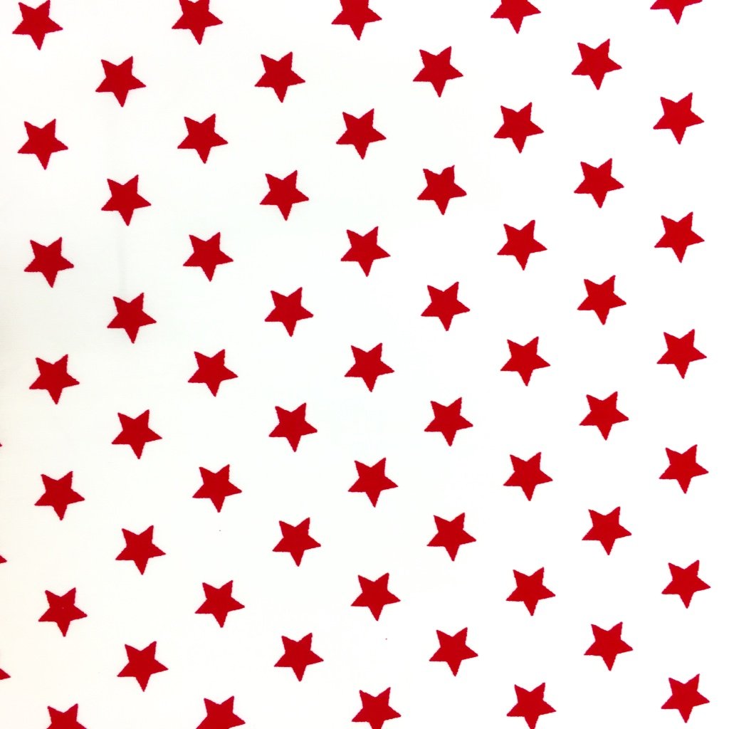 Tissu Coton imprimé Blanc Etoiles Rouges