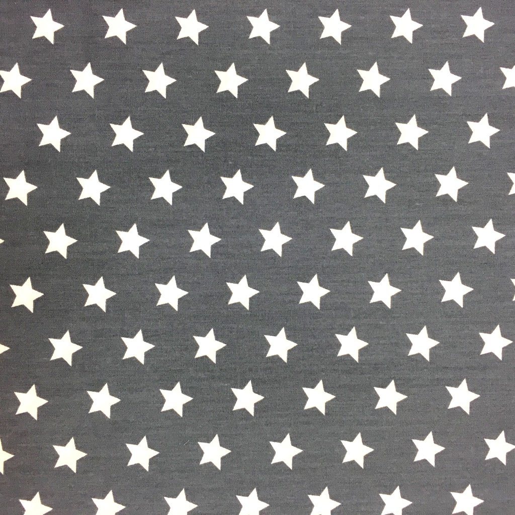 Tissu Coton imprimé Gris anthracite Etoiles Blanches