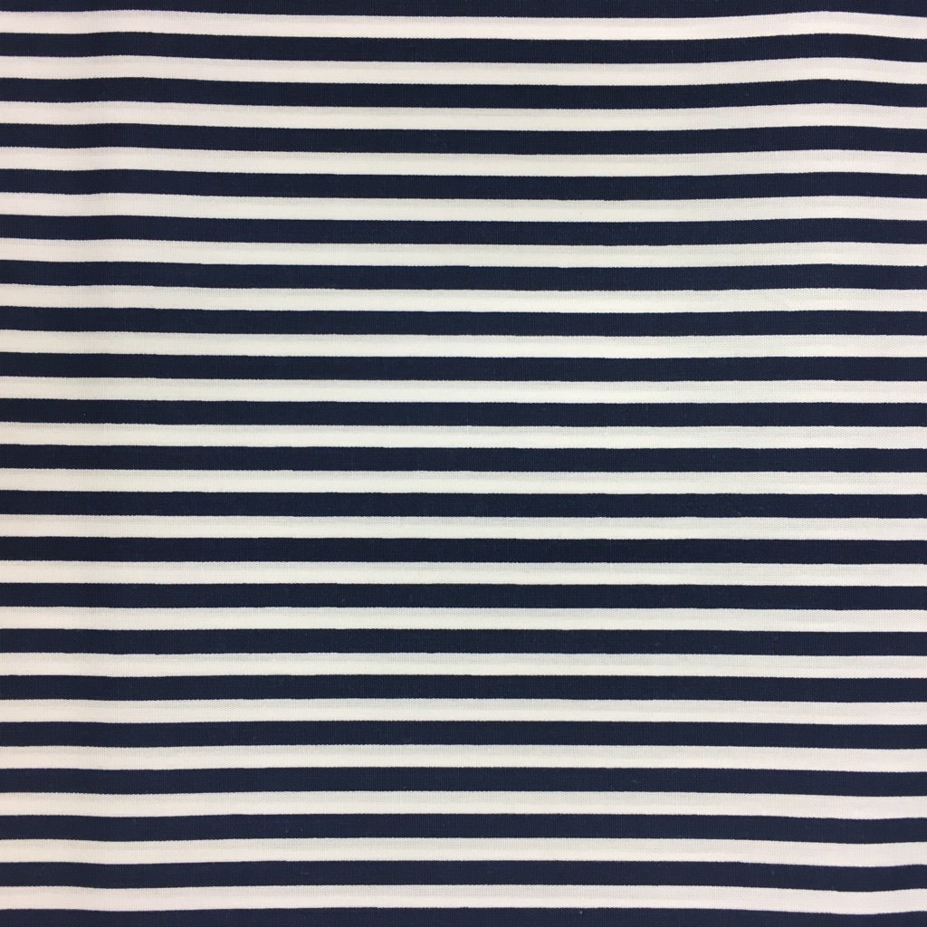 Tissu Coton imprimé marinière Bleu marine et blanc
