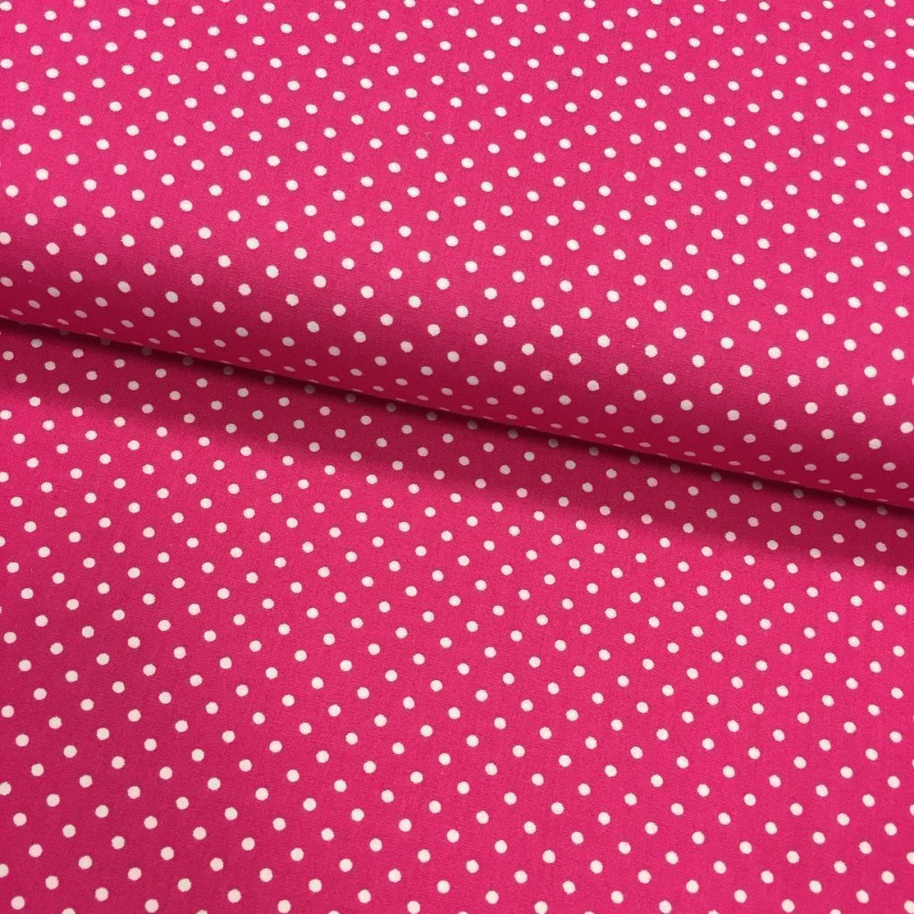 Tissu Coton imprimé Rose fuchsia Pois 3 mm Blancs