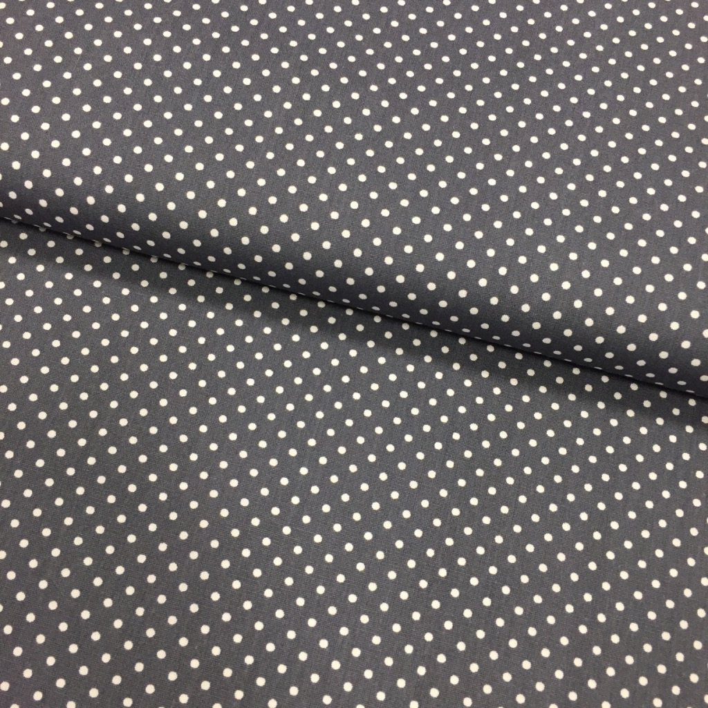 Tissu Coton imprimé Gris foncé Pois 3 mm Blancs