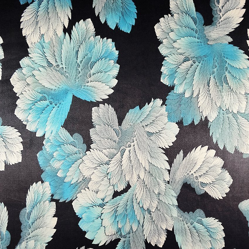 Tissu Suédine Gris anthracite Fleurs bleues