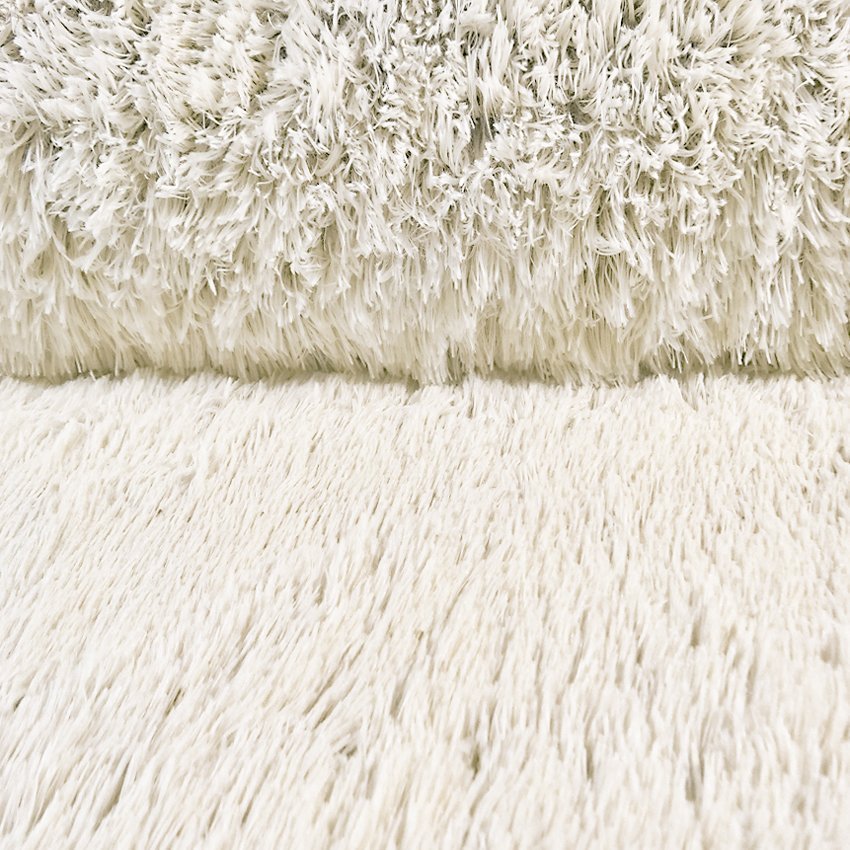 Tissu Fausse fourrure Peluche Longs poils Ecru avec racines marron