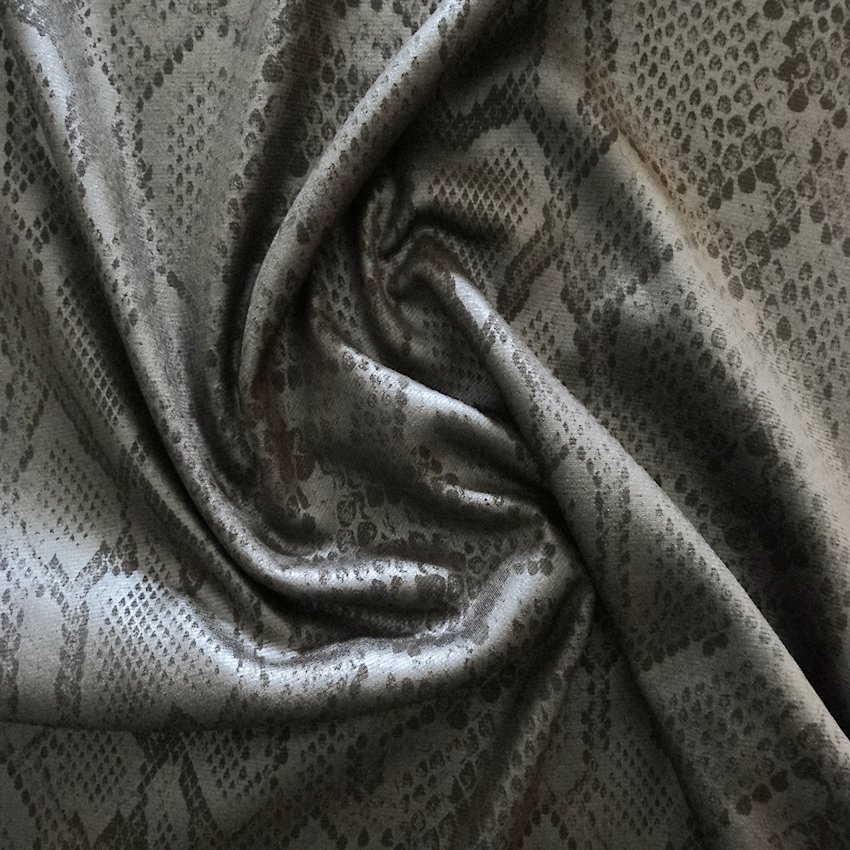 Tissu Viscose brillant Marron Gris Serpent