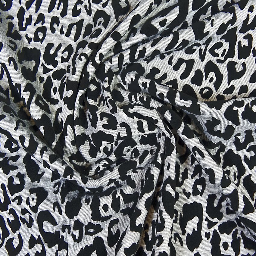 Tissu Viscose gris avec motif en velours noir