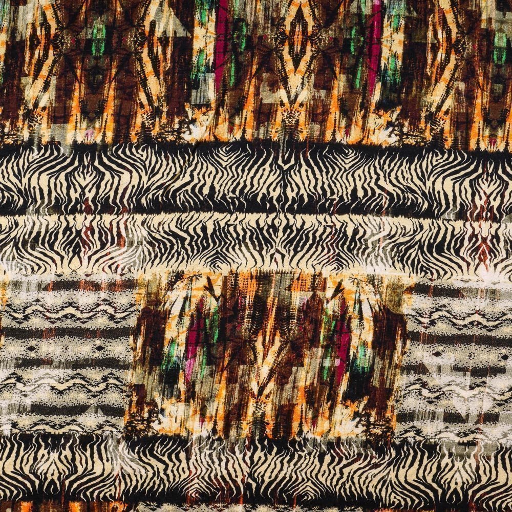 Tissu Jersey Viscose Orange Tribal animal Ton chaud