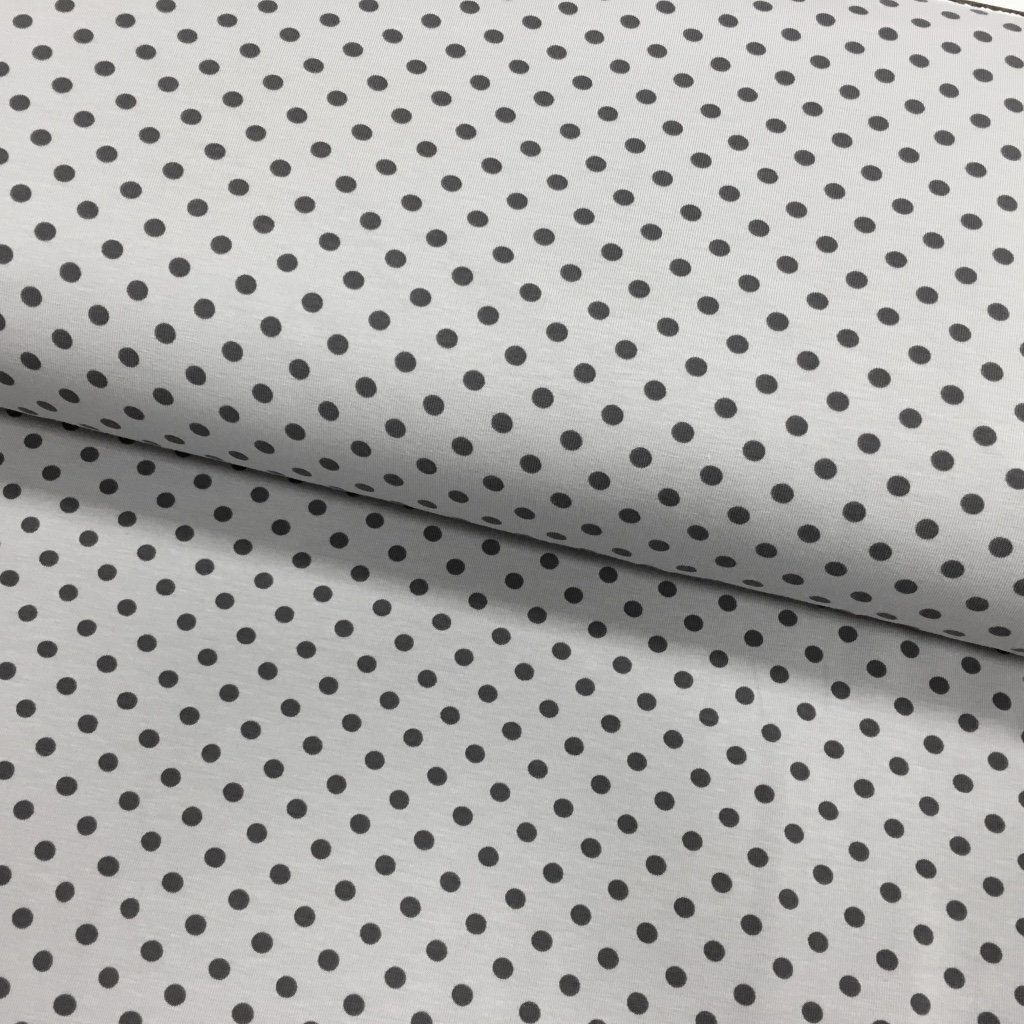 Tissu Jersey coton Gris clair Pois Gris foncé