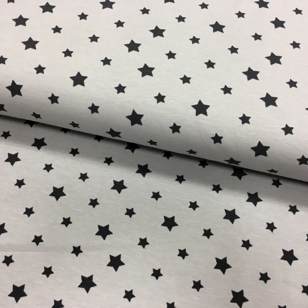 Tissu Jersey coton Gris clair Etoiles Grises foncées