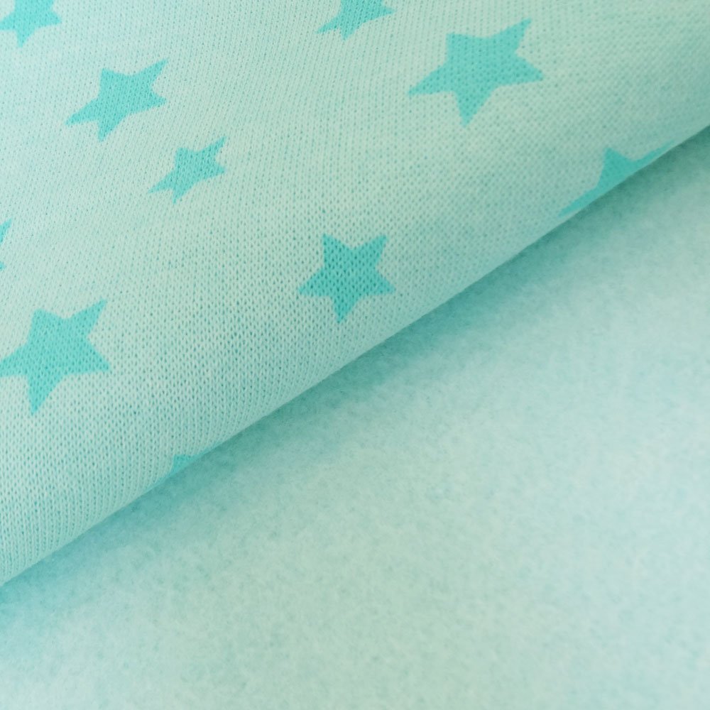 Tissu Sweat Vert bleu Etoiles opalines