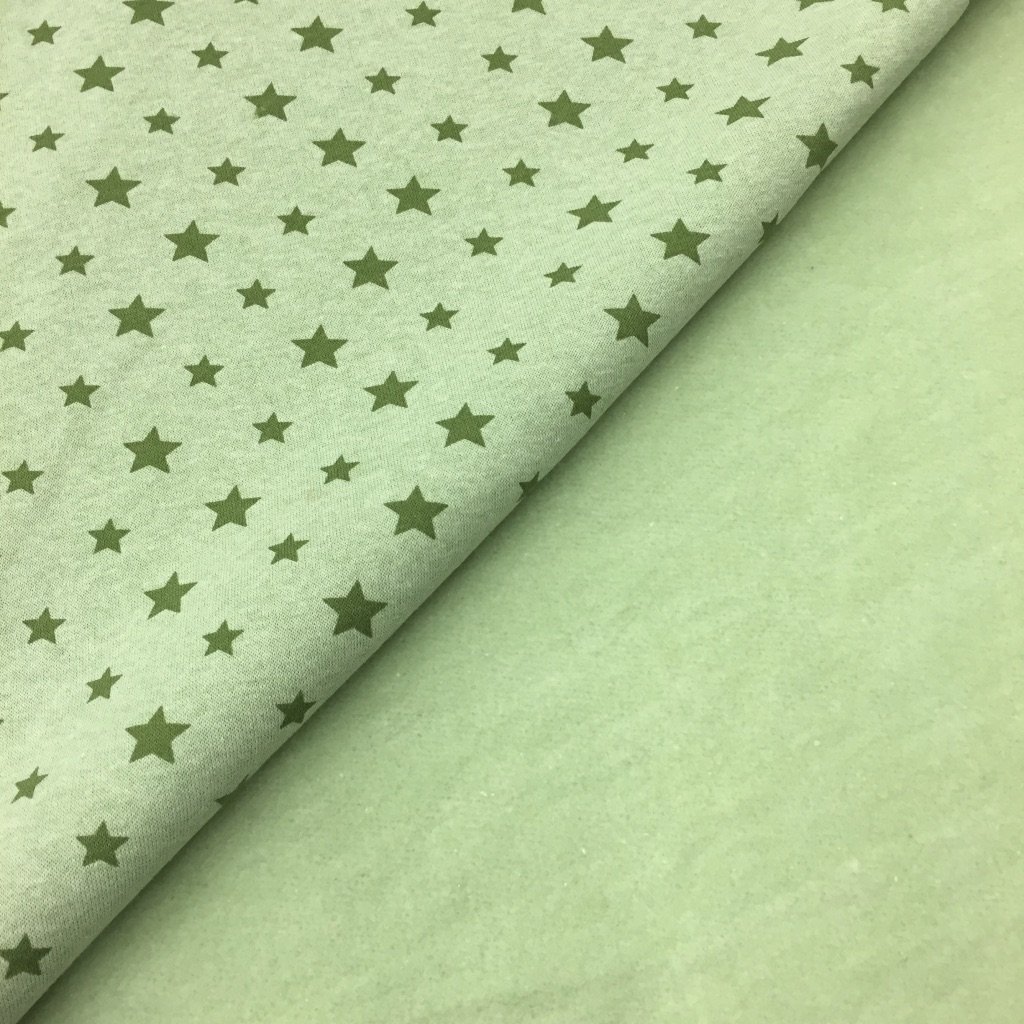 Tissu Sweat Camille Vert pistache Etoiles Vertes